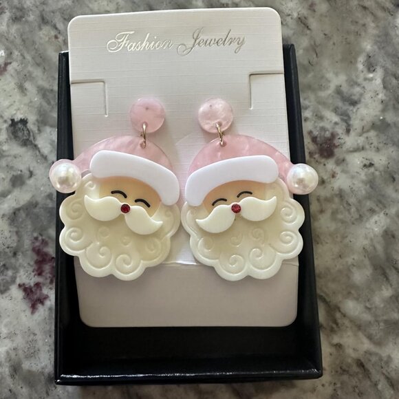 Pink Santa Claus Dangle Earrings Christmas Accessories Holiday Jewelry Xmas Gift - Picture 6 of 8